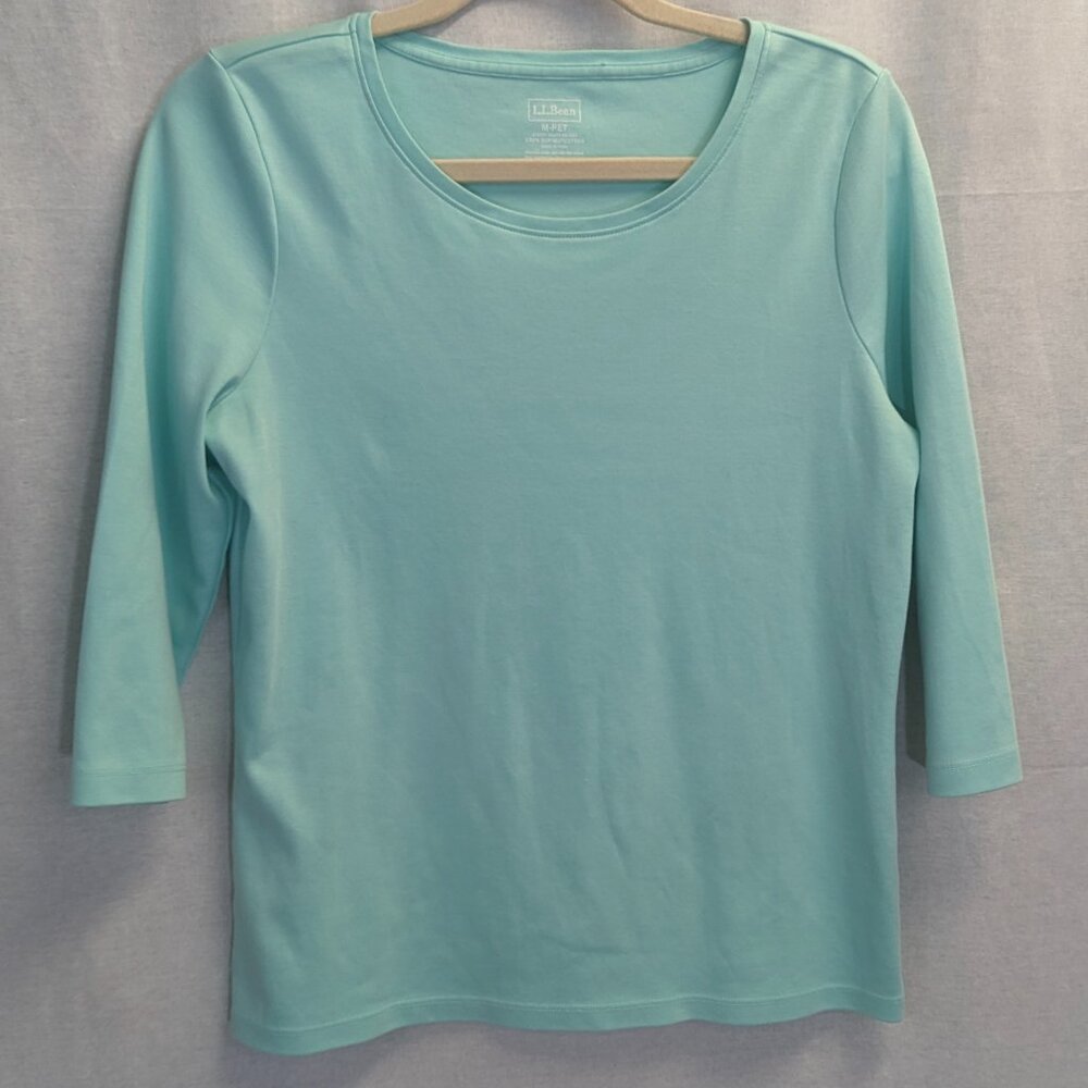 L.L. Bean Size Petite Medium Mint Colored Tee 100% Supima Cotton